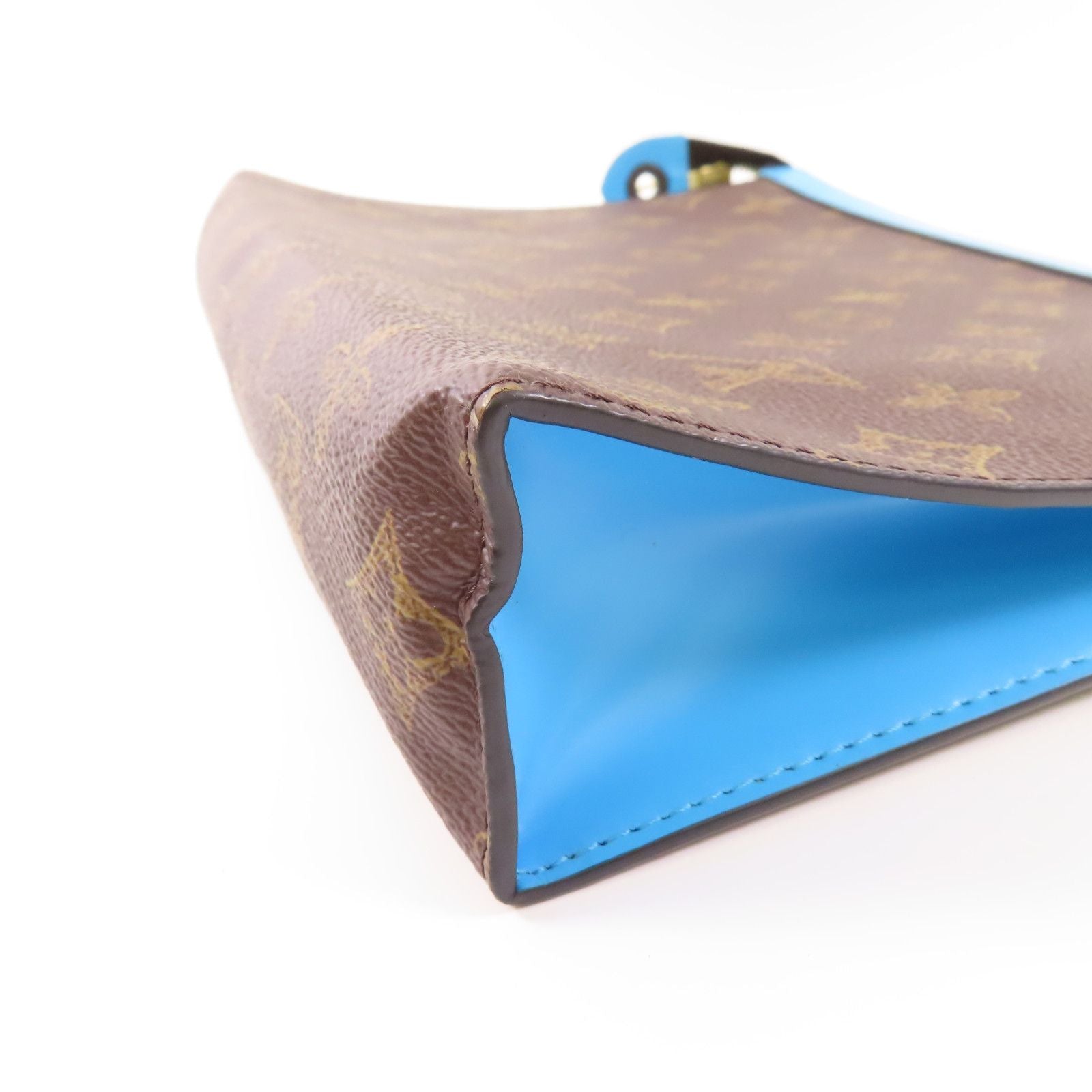 Louis Vuitton Monogram Pochette Voyage Mm Gold Hand Bag Brown/blue Business Bag Clutch Bag M 81204