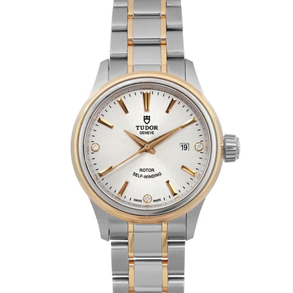 Tudor Style 28 18k Yellow Gold Steel Silver Diamond Dial Ladies Watch 12103-0005