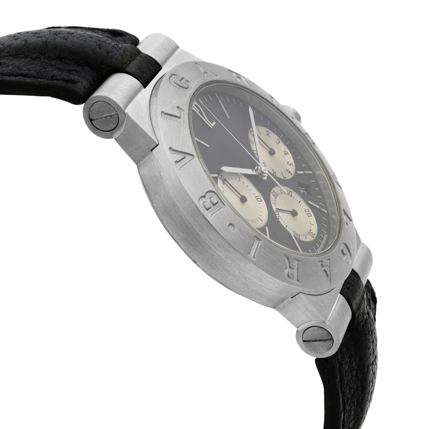 Bvlgari Diagono 18k White Gold Black Dial Quartz Unisex Watch CHW35G