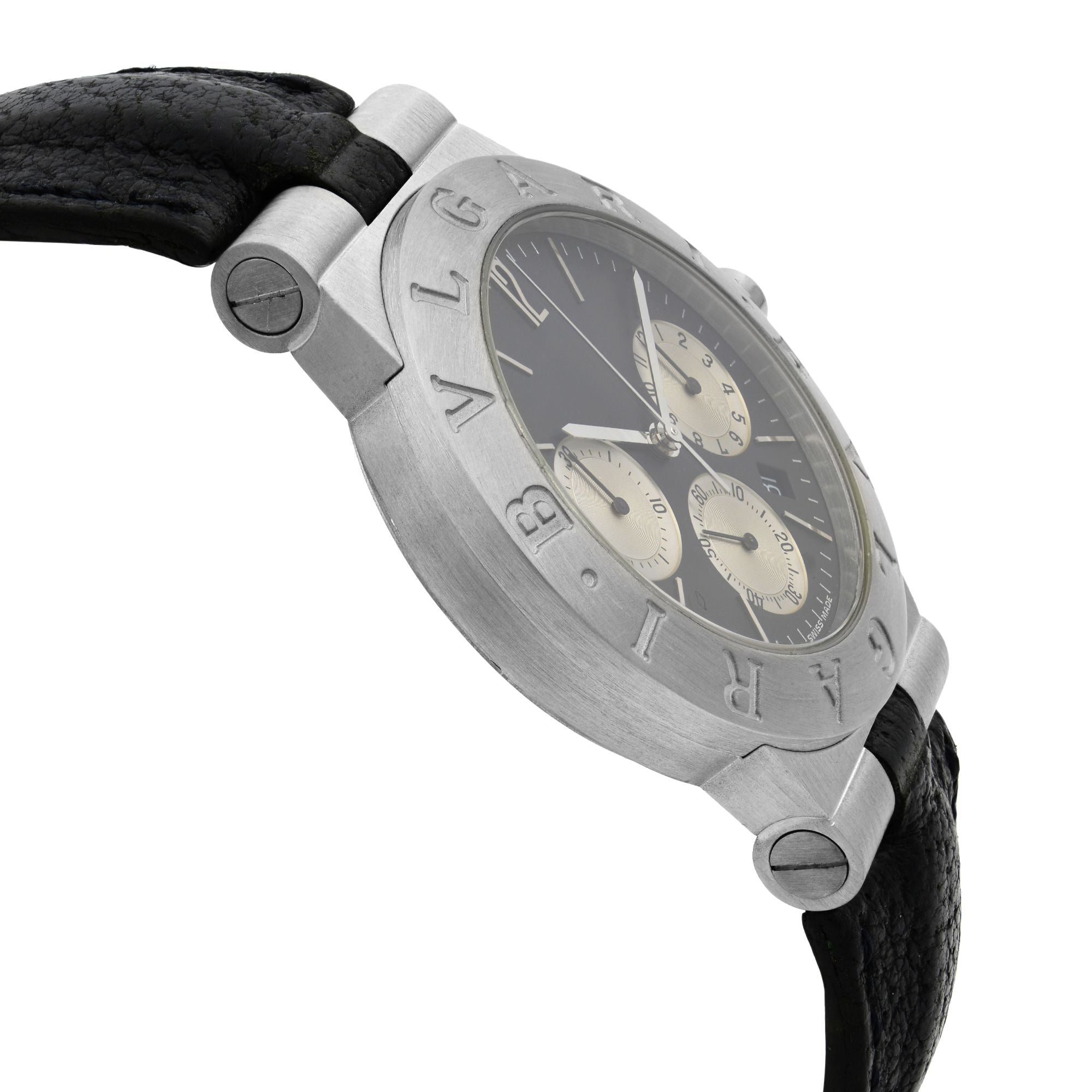 Bvlgari Diagono 18k White Gold Black Dial Quartz Unisex Watch CHW35G