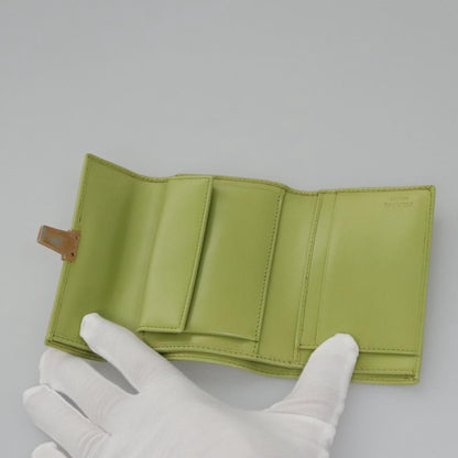 Prada Wallet Leather Green Gold Auth