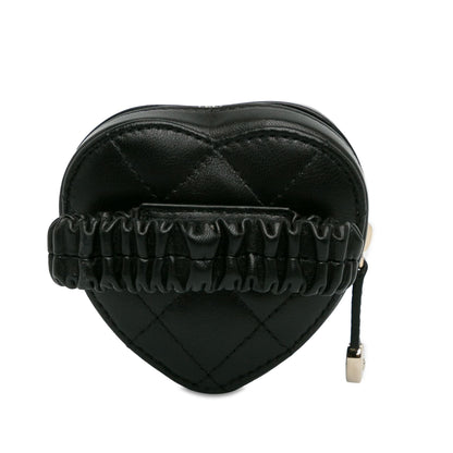 Chanel Lambskin CC In Love Heart Zipped Arm Coin Purse Black