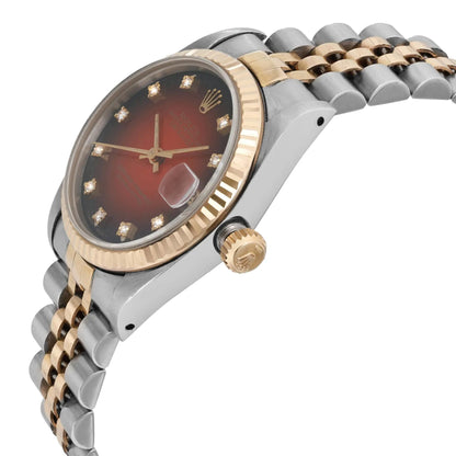 Rolex Datejust 31mm 18K Yellow Gold Steel Red Vignette Dial Ladies Watch 68273