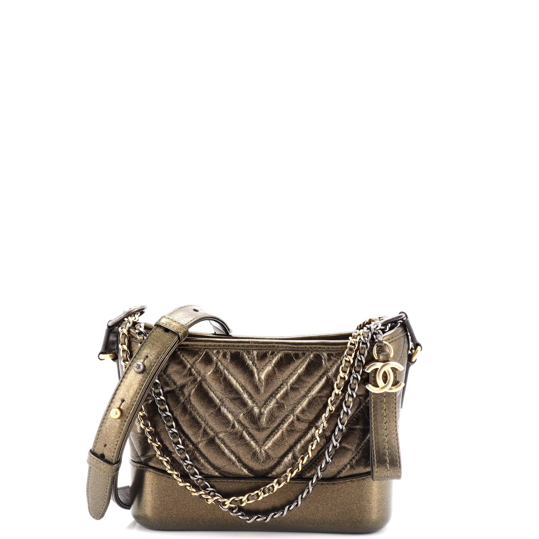Chanel Gabrielle Hobo Chevron Metallic Aged Calfskin Small