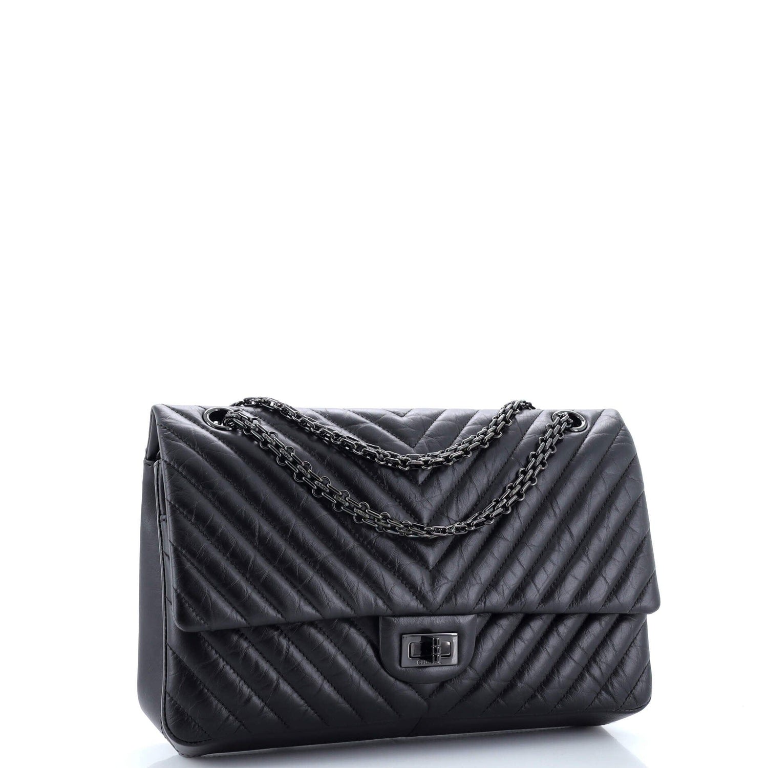 Chanel So Black Reissue 2.55 Flap Bag Chevron Aged Calfskin 226