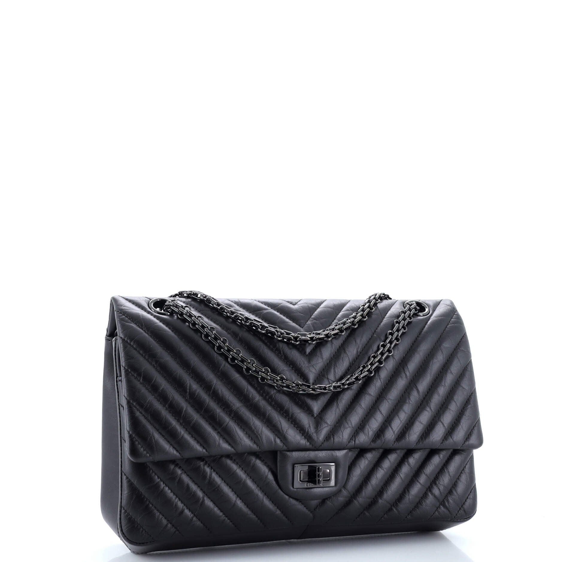 Chanel So Black Reissue 2.55 Flap Bag Chevron Aged Calfskin 226