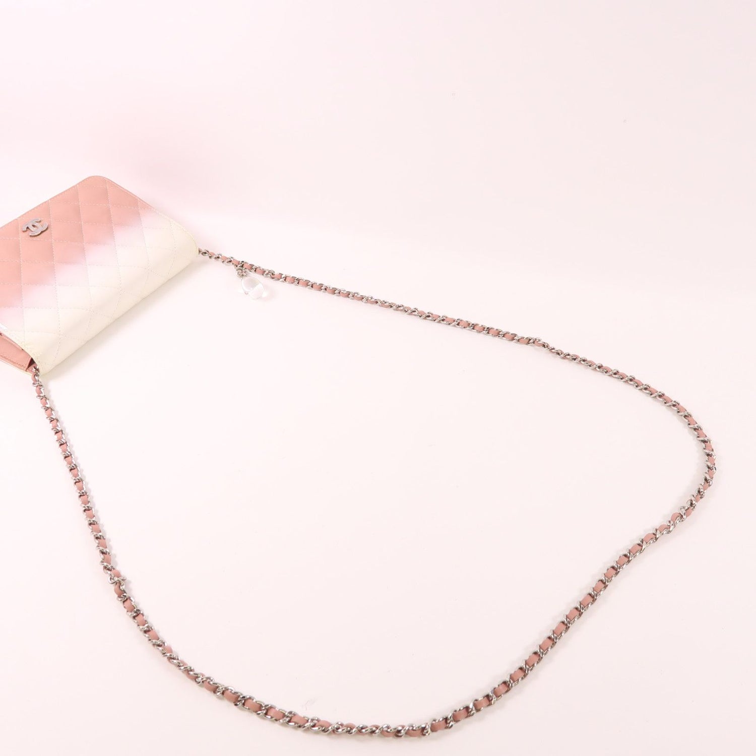 Chanel White Pink/white Lacquer Leather/cowhide Leather Woc Wallet On Chain Silver Cross Shoulder Bag