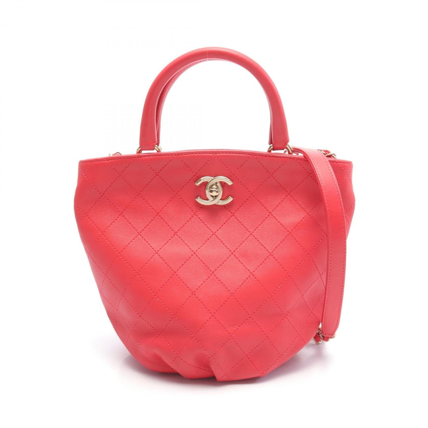 Chanel Red Matelasse Shoulder Bag Leather