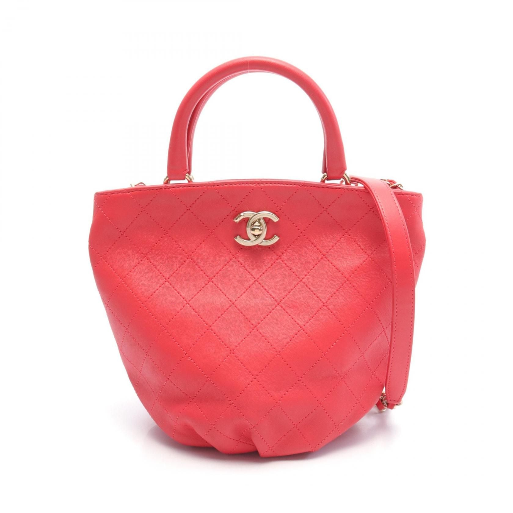 Chanel Red Matelasse Shoulder Bag Leather
