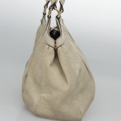 Gucci Gg Canvas Guccissima Hand Bag Leather White Gold 211944 Auth
