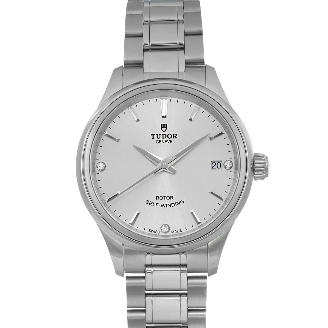 Tudor Style 34mm Stainless Steel Silver Diamond Dial Ladies Watch 12300