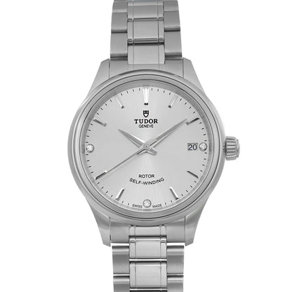 Tudor Style 34mm Stainless Steel Silver Diamond Dial Ladies Watch 12300