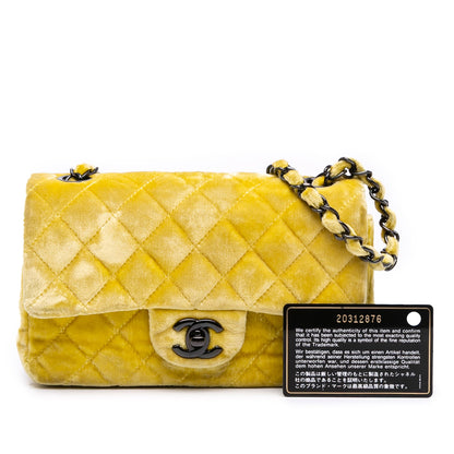 Chanel Mini Rectangular Classic Velvet Single Flap Yellow