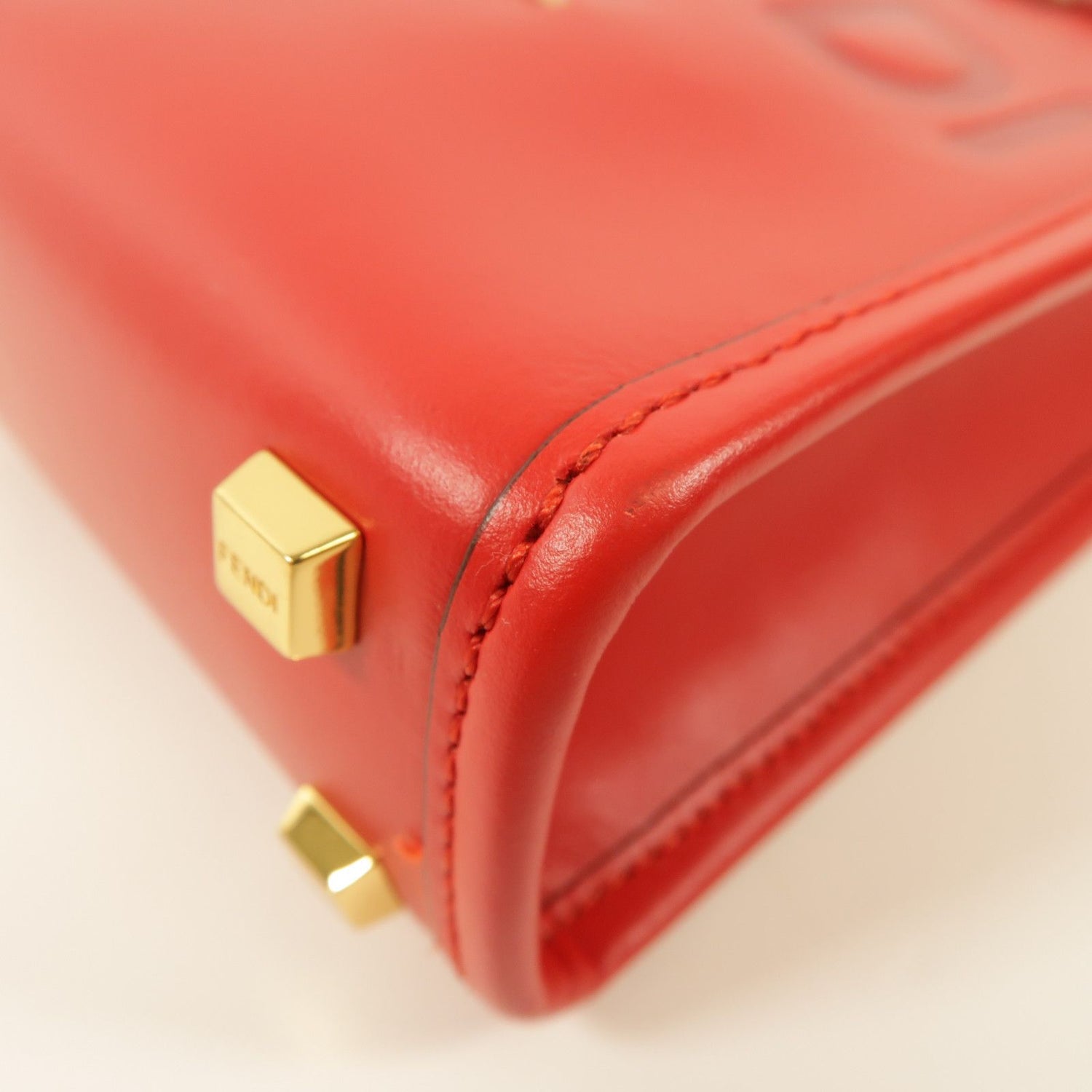 Fendi Cowhide Leather Mini Sunshine Gold Hand-handed Shoulder Bag 2way Shoulder Bag Red Calfskin (cowhide) 8bs 051