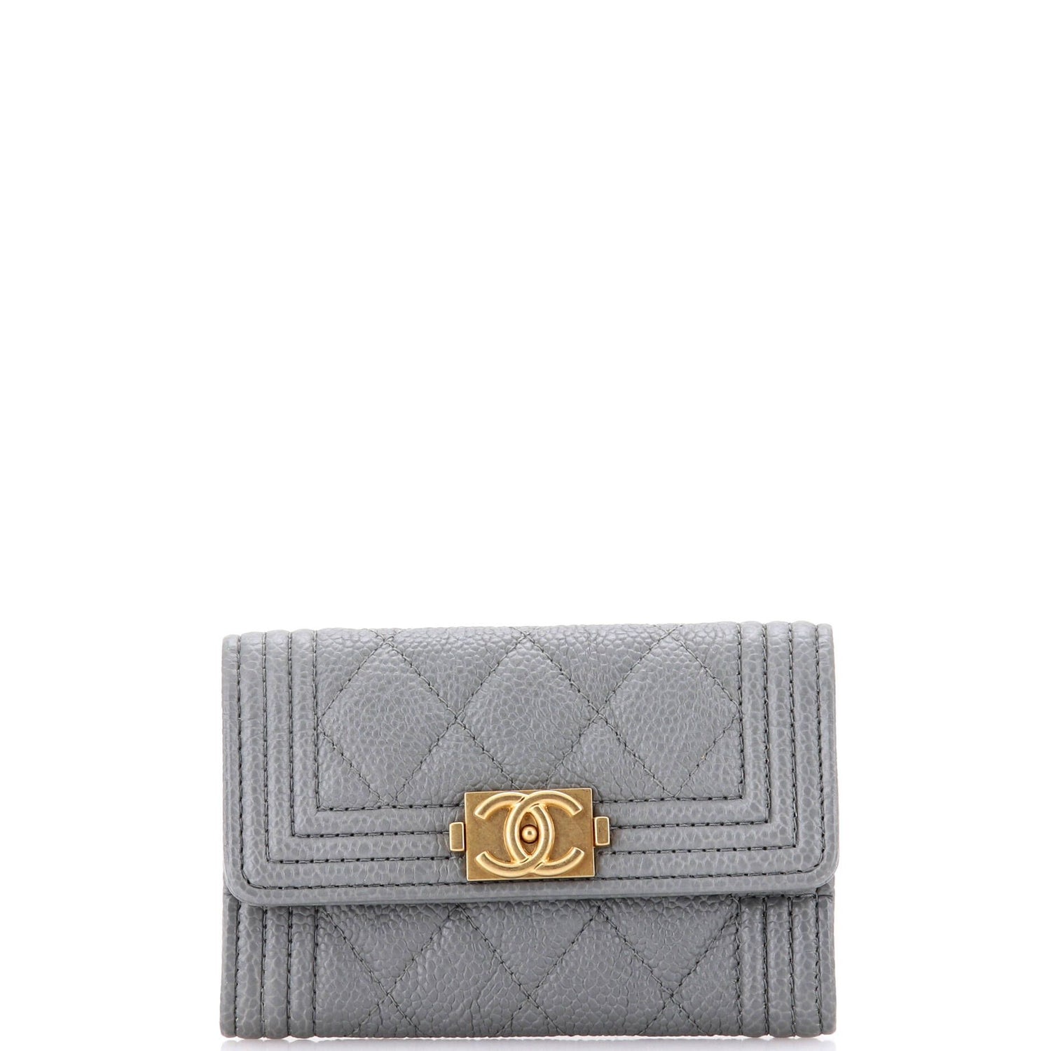 Chanel Boy Flap Card Case Quilted Caviar