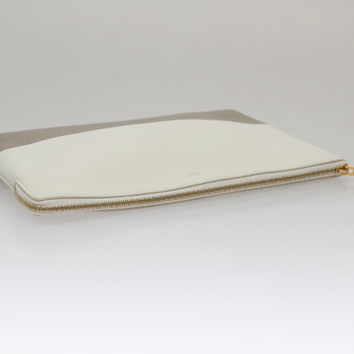 Celine Clutch Bag Leather Gray White Auth