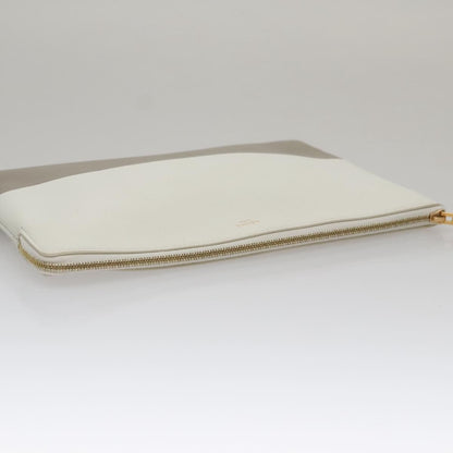 Celine Clutch Bag Leather Gray White Auth