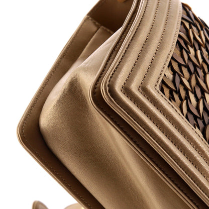 Chanel Boy Flap Bag Braided Metallic Lambskin Old Medium