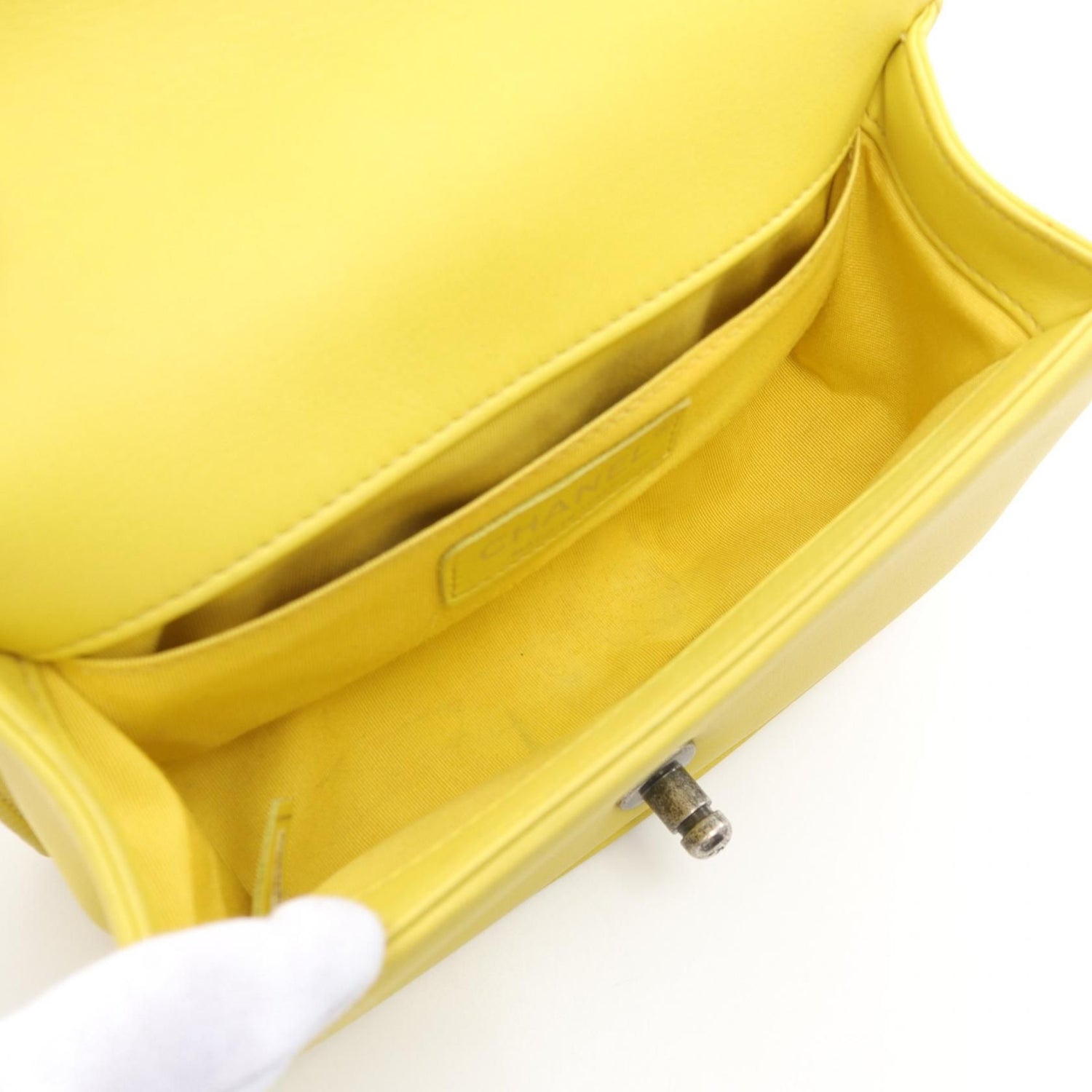 Chanel Yellow Boy Small Chevron V Stitch Shoulder Bag Lambskin (sheep Leather) A 67085