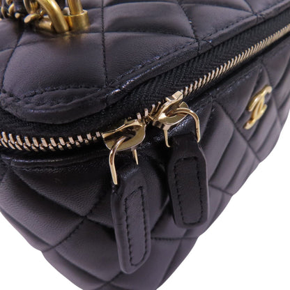 Chanel Black Sheepskin Leather Vanity Case Hand-handed Shoulder Bag 2way Shoulder Bag Lambskin (sheep Leather)