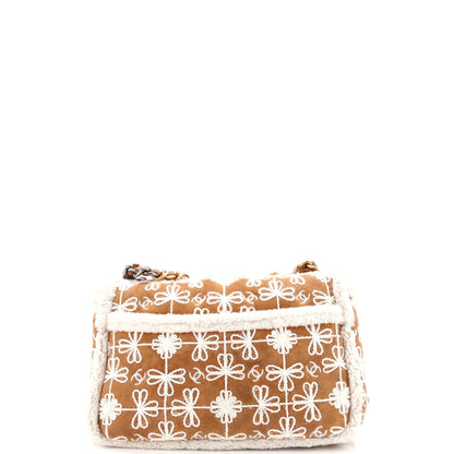 Chanel Flap Bag Embroidered Suede With Shearling Medium
