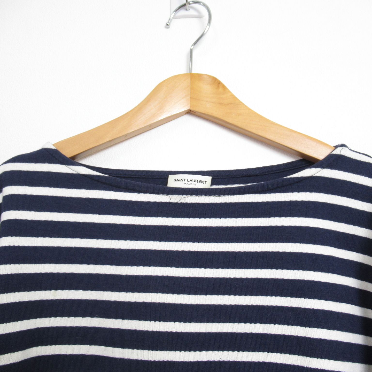 Saint Laurent Striped Long-sleeved T-shirt Cotton Blue &amp; White M