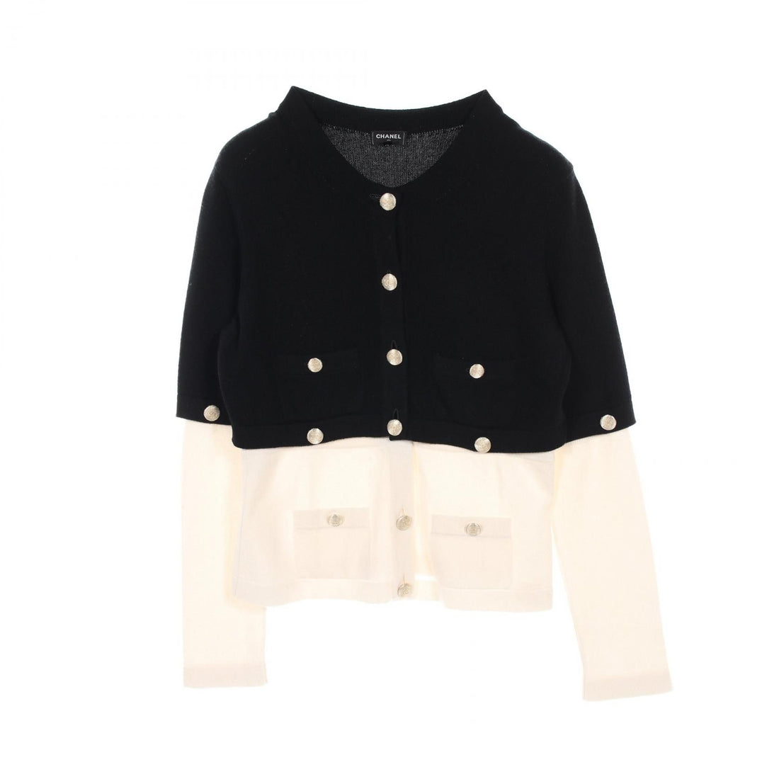 Chanel Black Beige Coco Mark Button Cardigan Cashmere P 72780