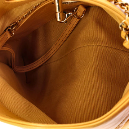 Chanel Yellow Shopping Bag Clutch With Chain Quilted Shiny Lambskin Small