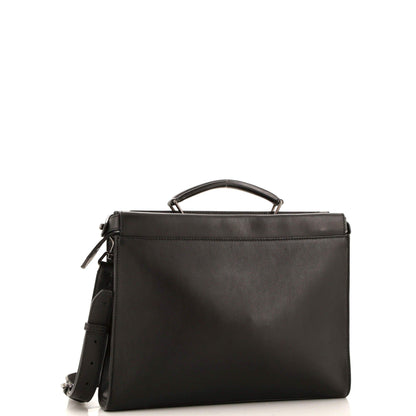 Fendi Vitello Grace Opaco Metal Monster Eyes Large Peekaboo Iconic Fit Satchel Black
