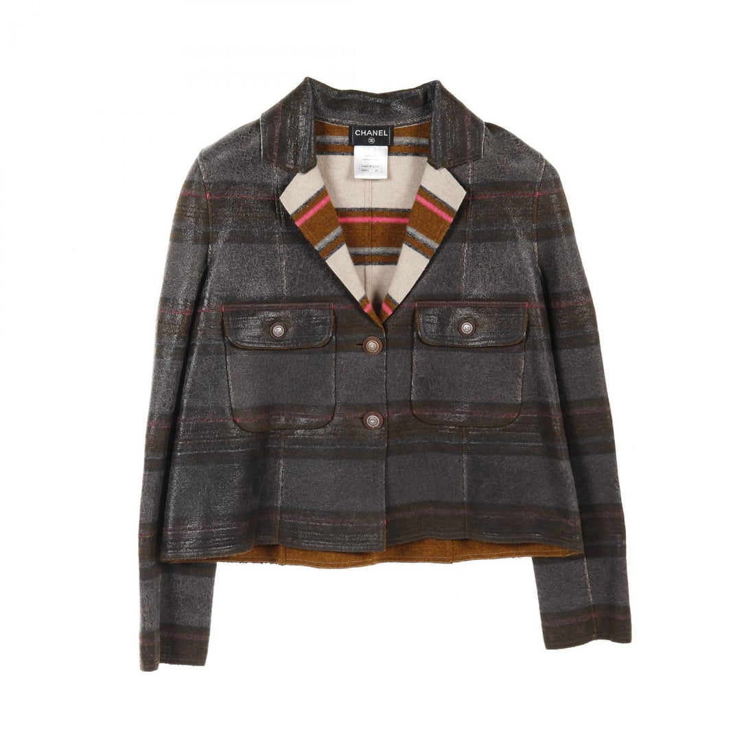 Chanel Brown Multicolor Coated Aged Knit Other Jackets Cashmere P 49663k 06254