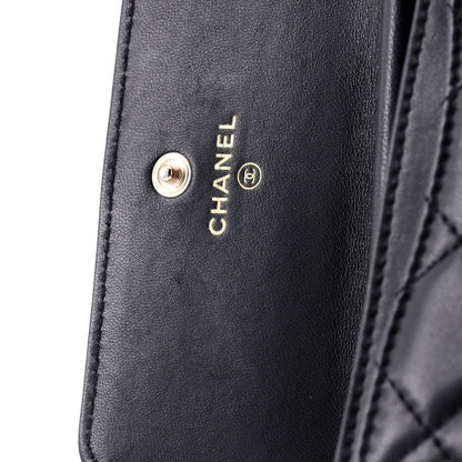 Chanel Camellia Bow Flap Card Holder With Chain Quilted Lambskin