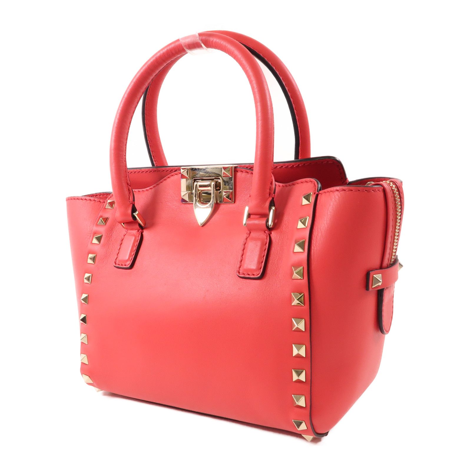 Valentino Cowhide Leather 2Way Shoulder Bag Golden Hand-handed Shoulder And Back Bag 2way Shoulder Bag Red Calfski