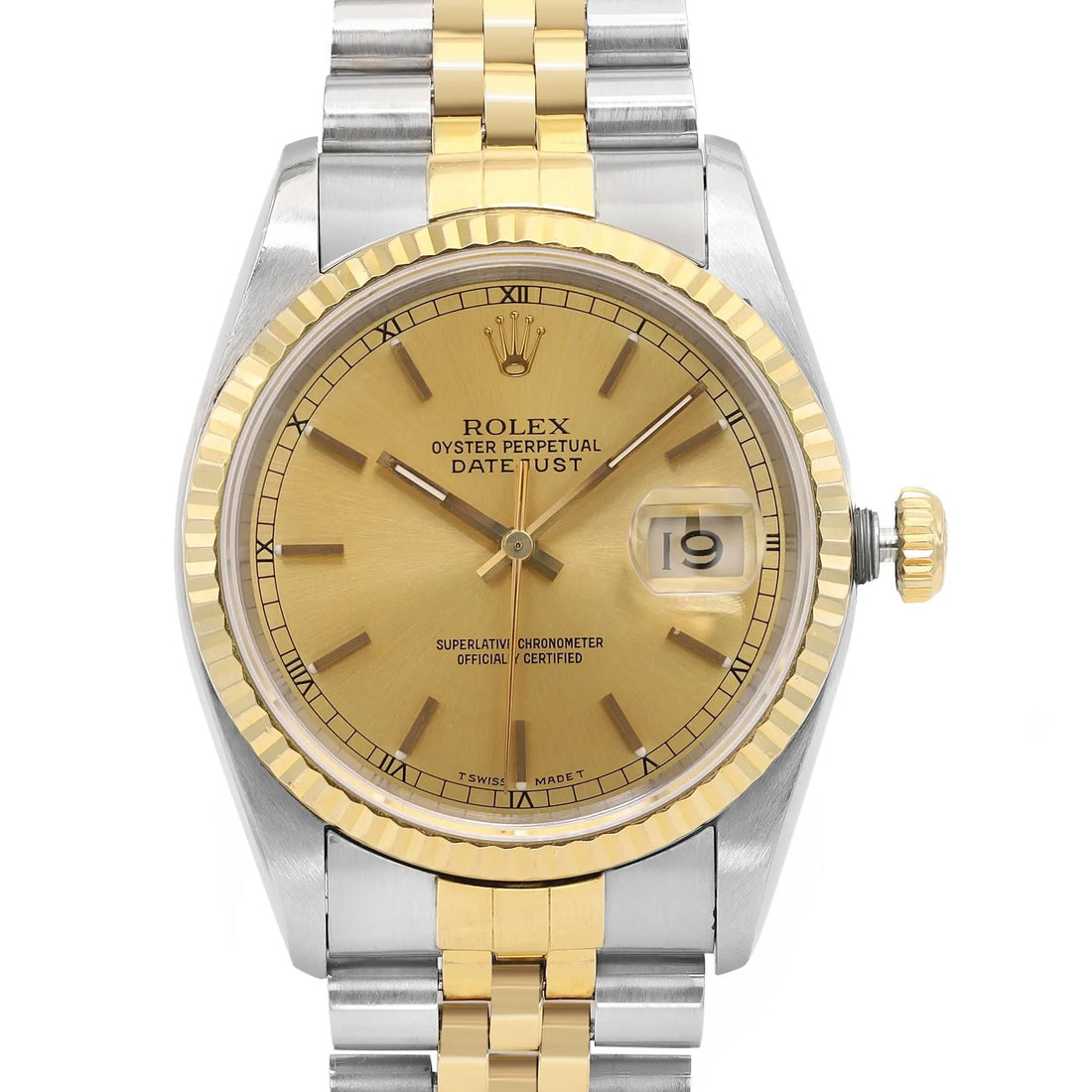 Rolex Datejust 36mm Jubilee 18K Gold Steel Champagne Dial Men Watch 16233