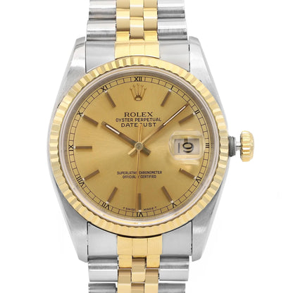 Rolex Datejust 36mm Jubilee 18K Gold Steel Champagne Dial Men Watch 16233