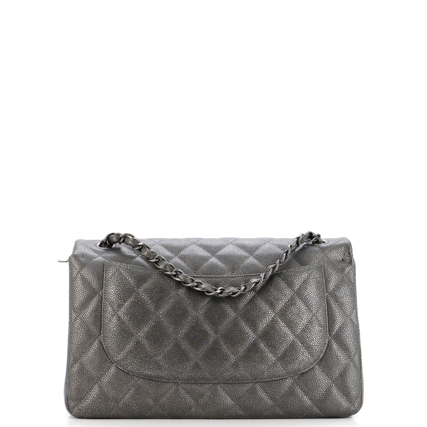 Chanel Classic Double Flap Bag Quilted Metallic Caviar Jumbo