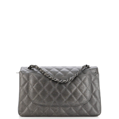 Chanel Classic Double Flap Bag Quilted Metallic Caviar Jumbo