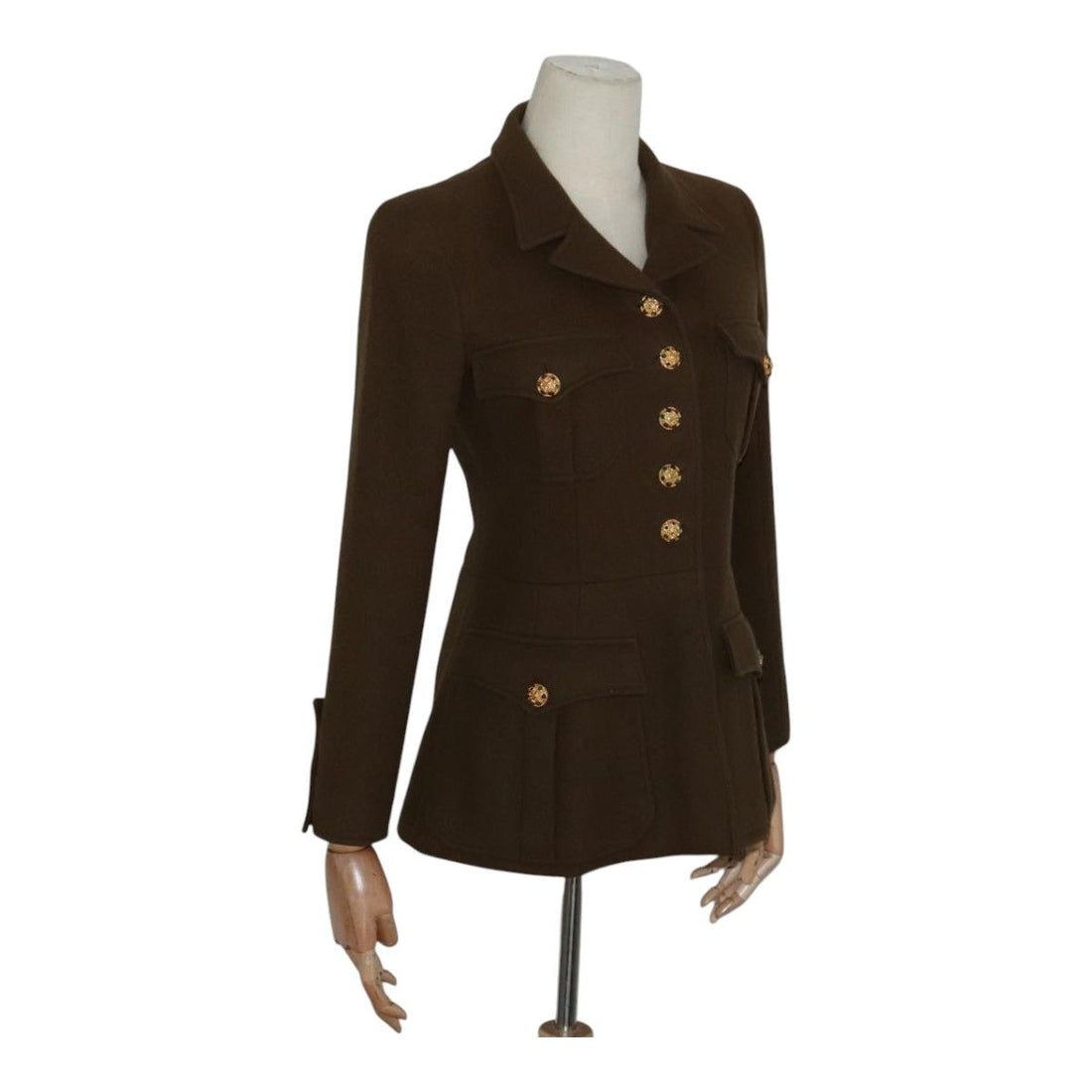 Chanel Jacket Wool Brown Cc Auth