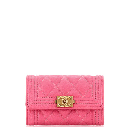 Chanel Boy Flap Card Case Quilted Caviar