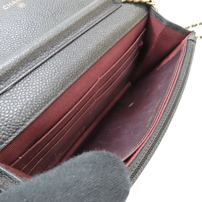 Chanel Woc Wallet On Chain Shoulder Bag Black Quilted Grained Calfskin