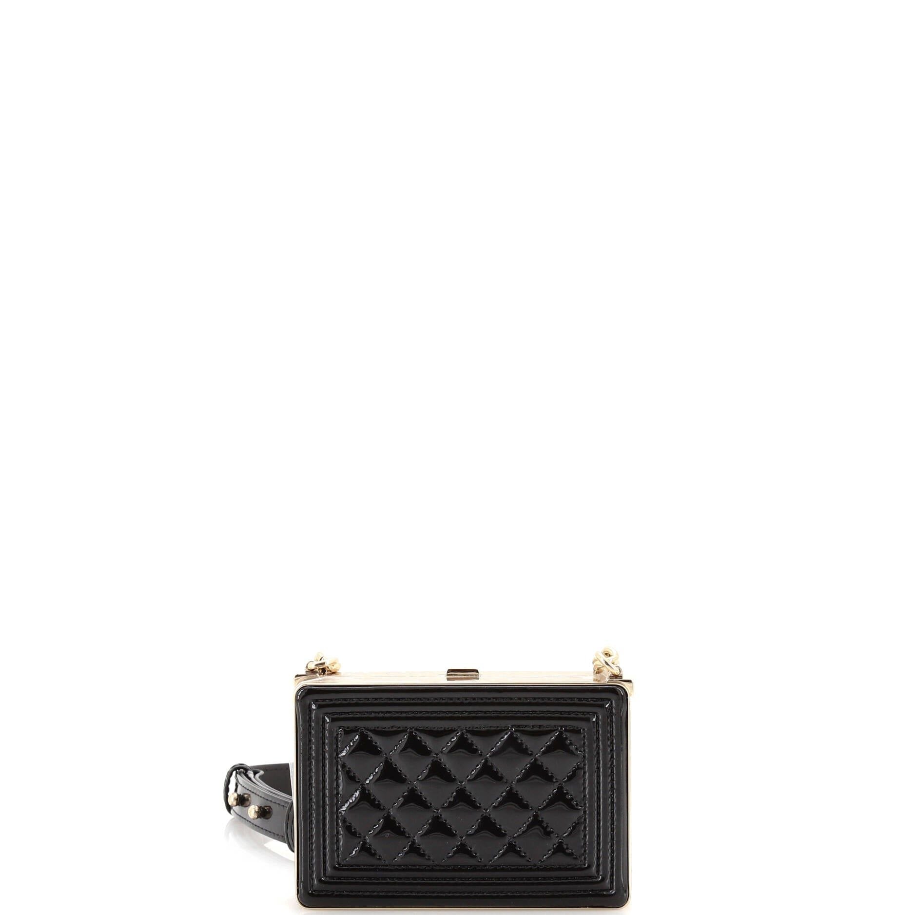 Chanel Boy Chain Box Minaudiere Quilted Patent