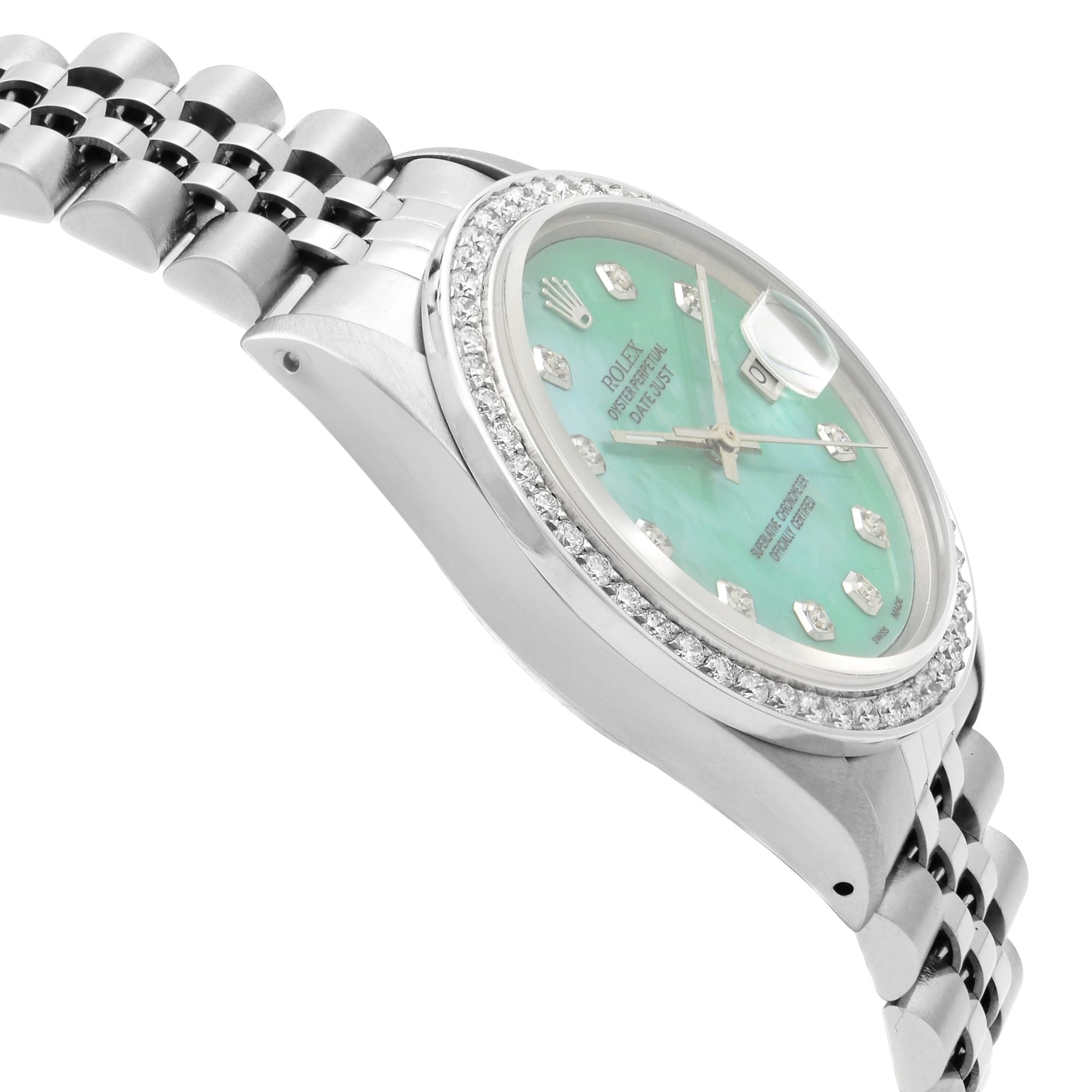 Rolex Datejust Steel 1.20 Cttw Custom Teal Dial Automatic Mens Watch 16014