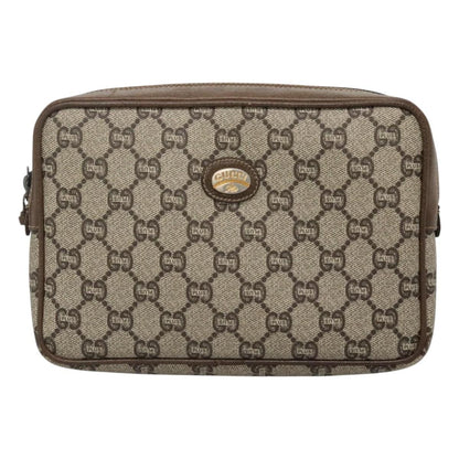 Gucci Gg Plus Supreme Clutch Bag Pvc Beige Brown Auth