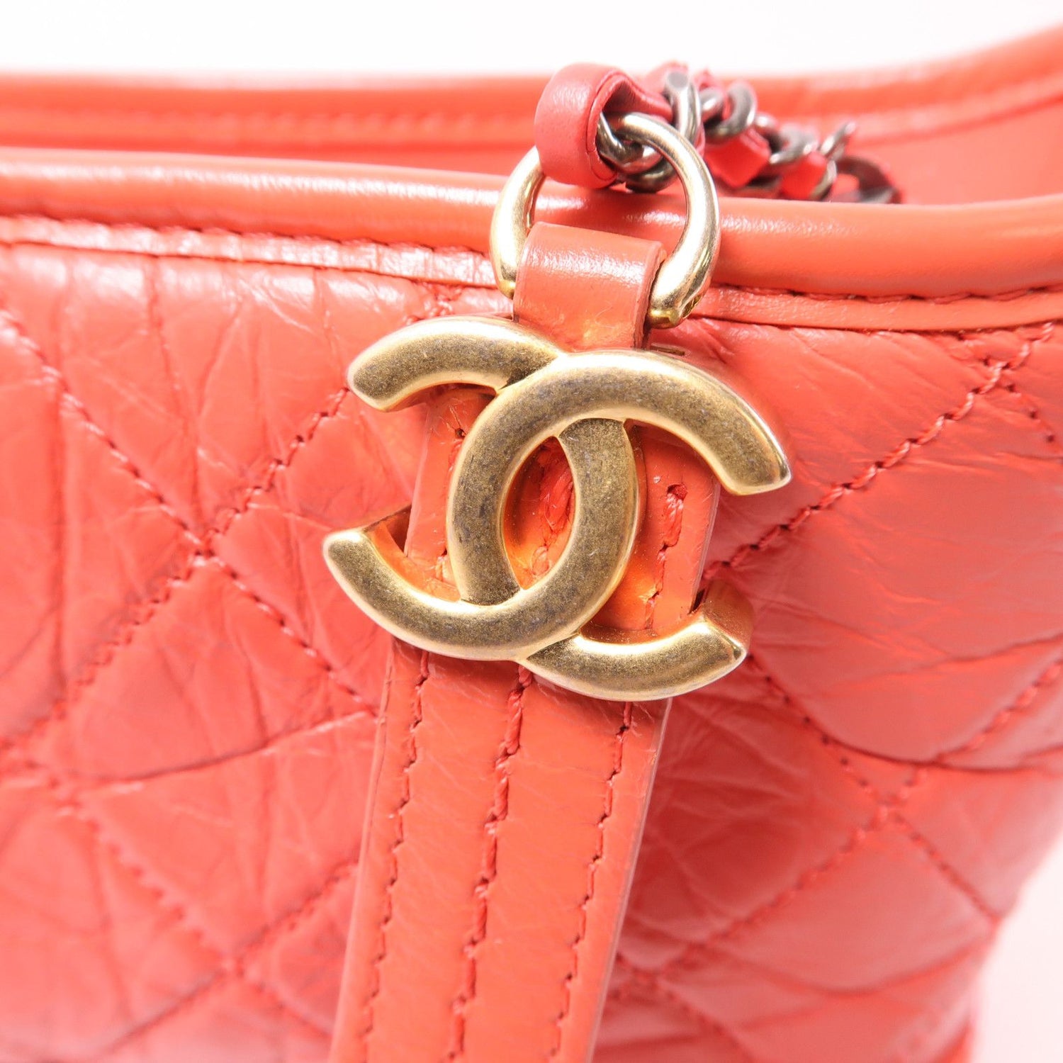 Chanel Goatskin Quilted Small Gabrielle Hobo Orange Pink