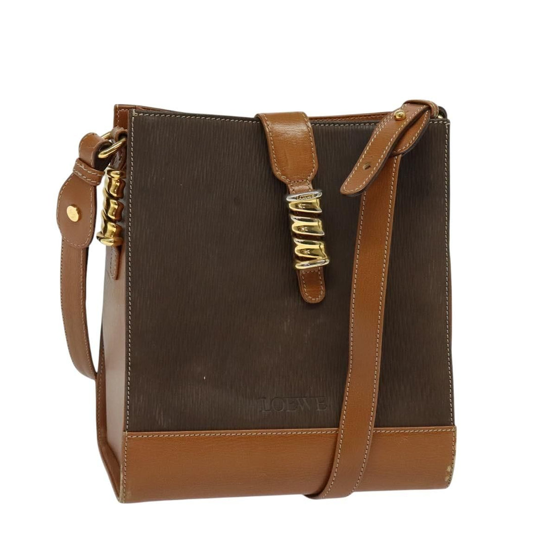 Loewe Velazquez Shoulder Bag Leather Brown Gold Auth