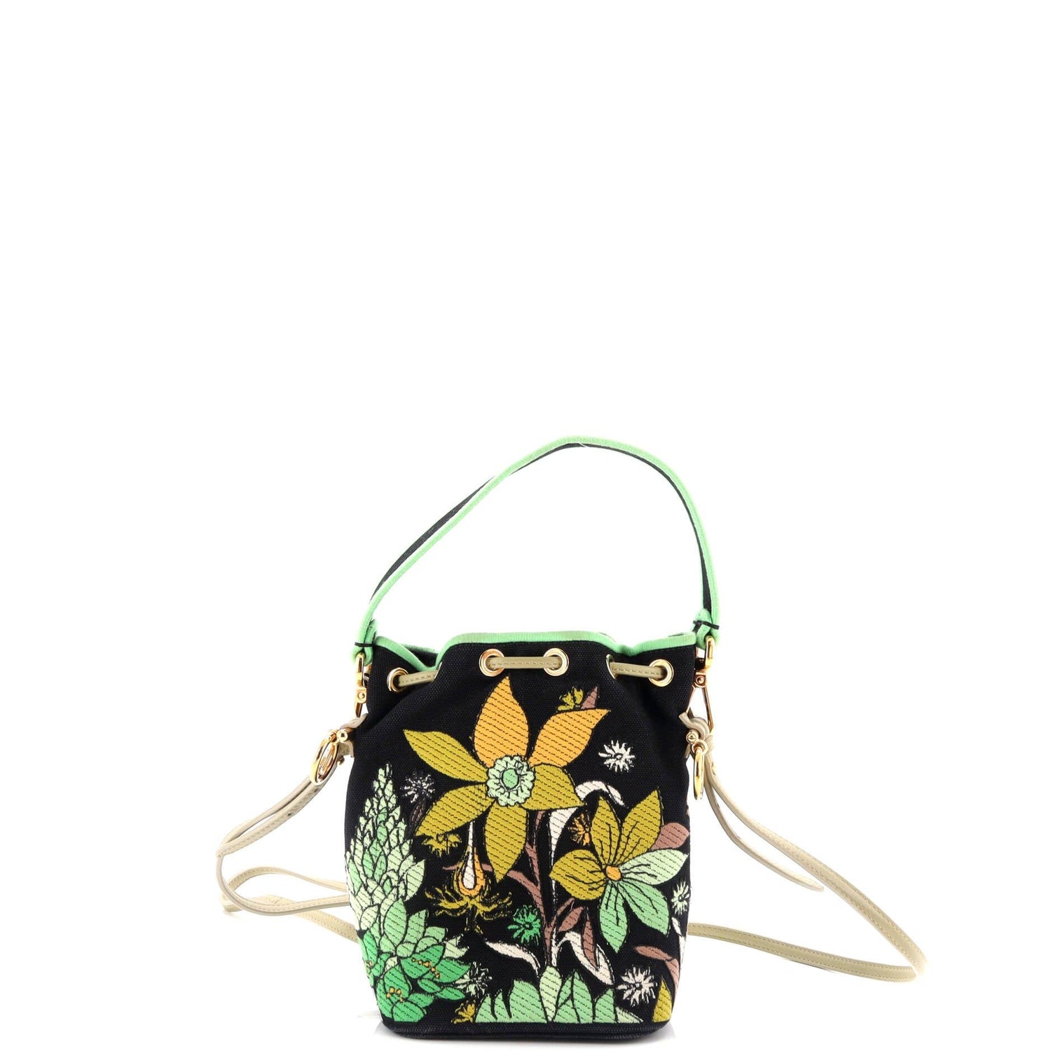 Fendi Mon Tresor Bucket Bag Embroidered Canvas Mini