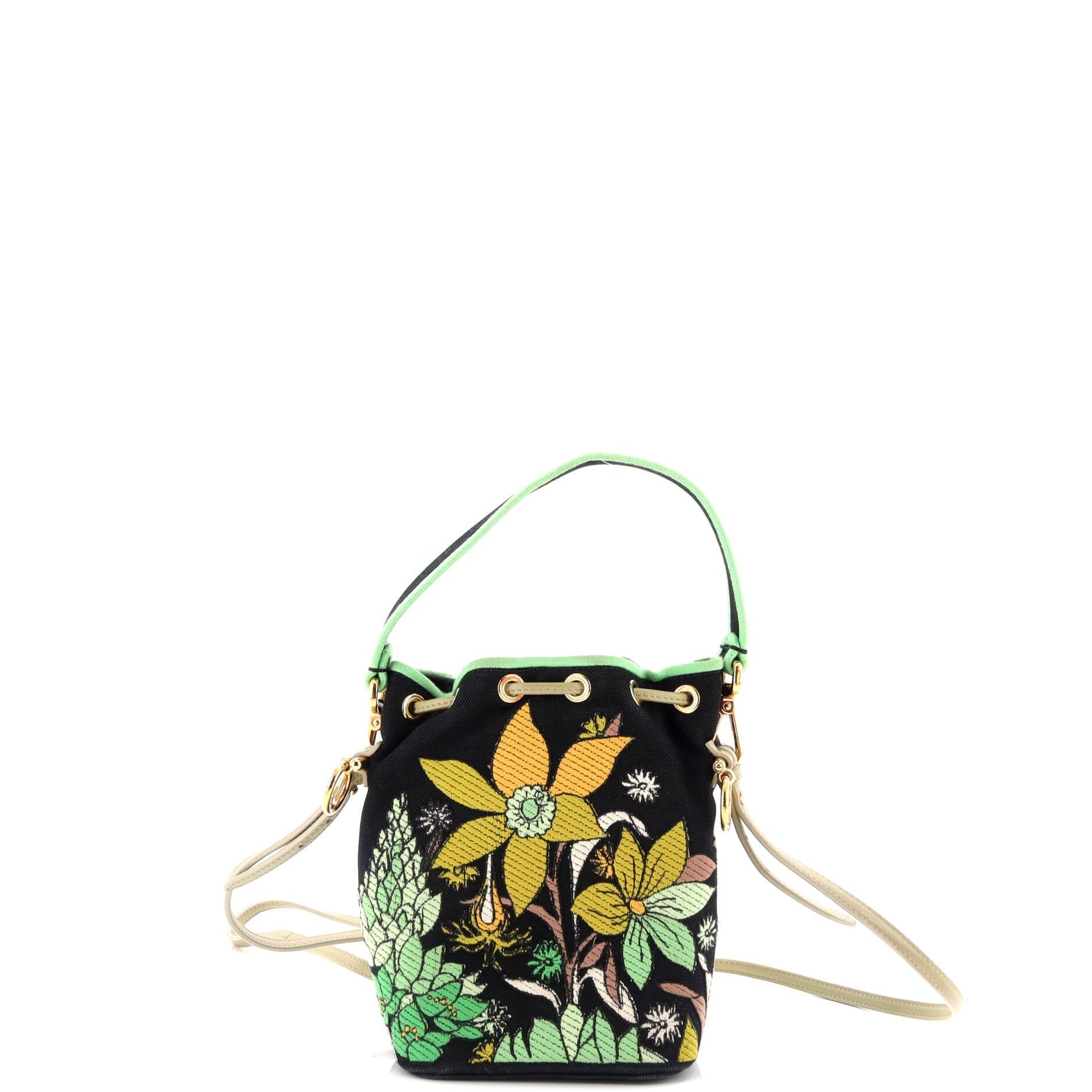 Fendi Mon Tresor Bucket Bag Embroidered Canvas Mini