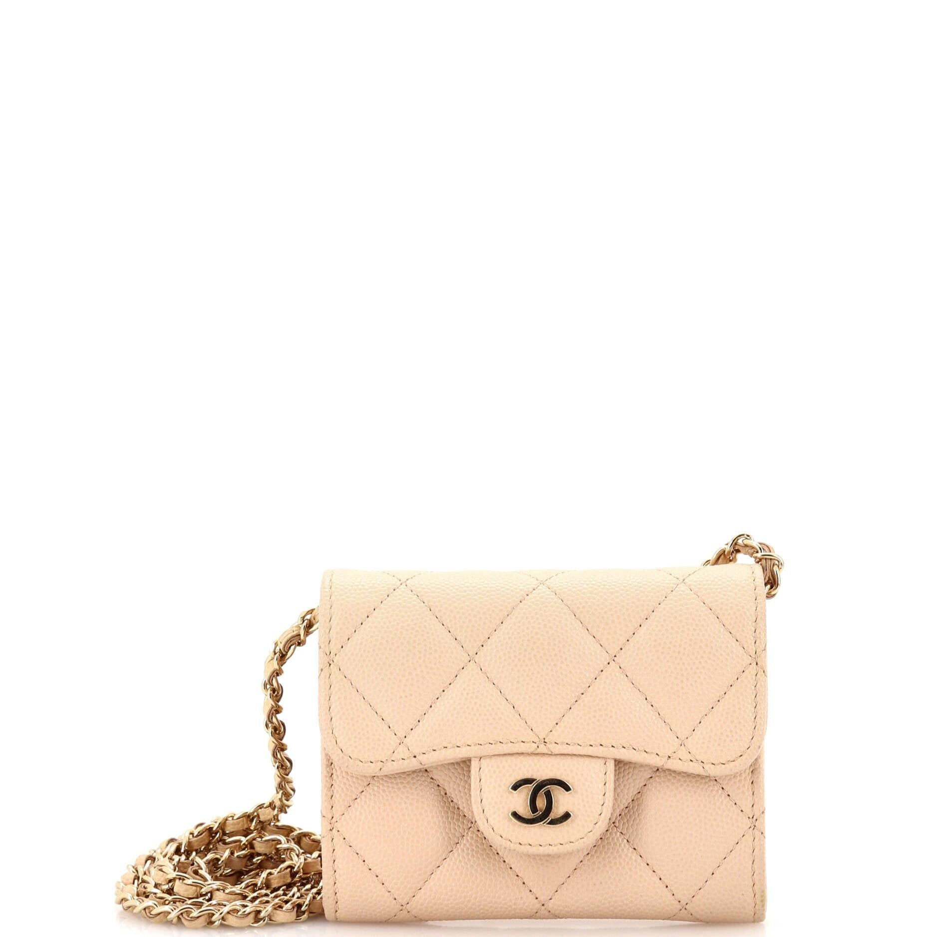 Classic Zip Around Card Holder On Chain Quilted Caviar Mini