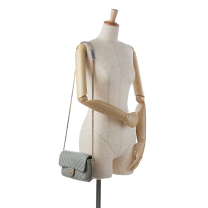 Chanel Mini Rectangular Chevron Lambskin Chain Around Flap Gray