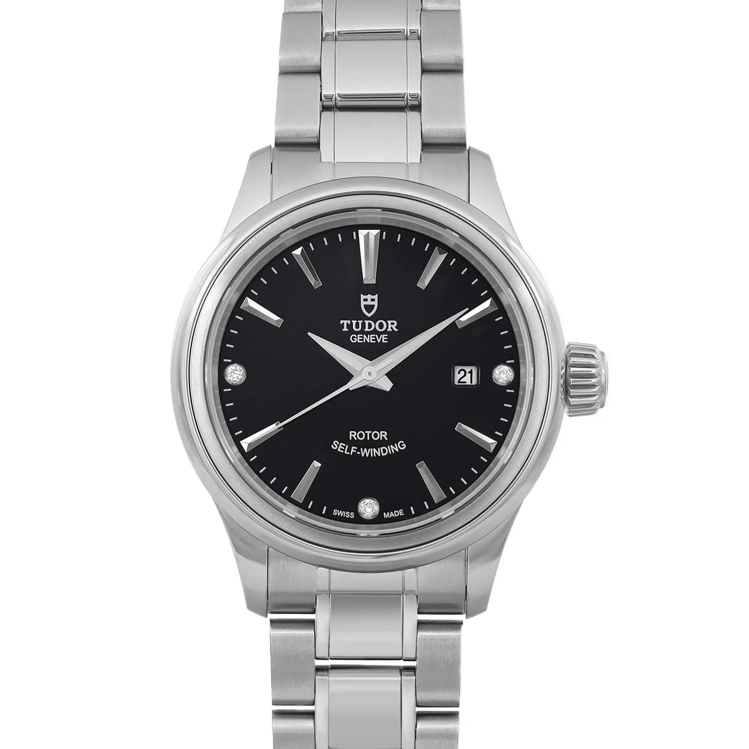 Tudor Style 28mm Steel Black Diamond Dial Ladies Automatic Watch 12100-0004