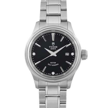 Tudor Style 28mm Steel Black Diamond Dial Ladies Automatic Watch 12100-0004